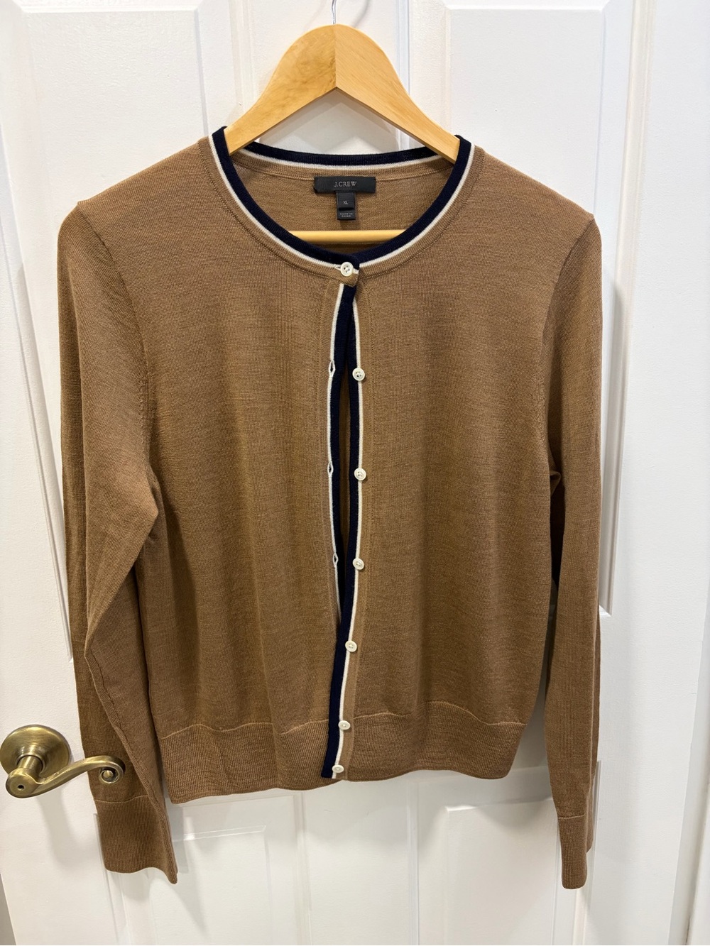 100% Merino Wool Cardigan J. Crew Neutral Brown Fall Sweater Size XL